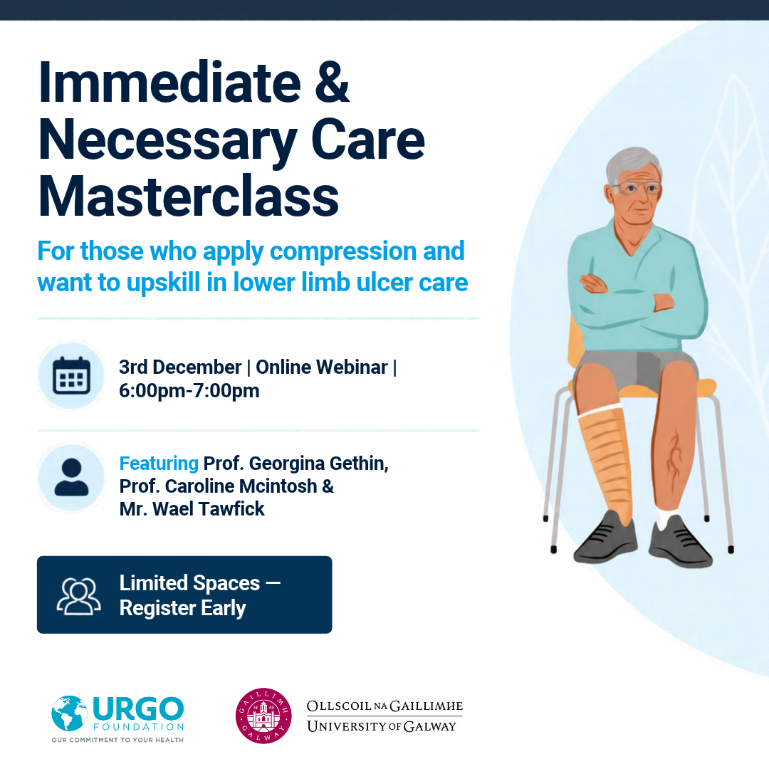 Immediate & Necessary Care Masterclass, an online webinar on 3 December, 6pm to 7pm, with Prof. Georgina Gethin, Prof. Caroline Mcintosh and Mr. Wael Tawfick.